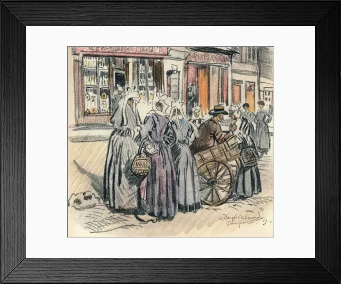 Framed Print : Street Gossip, Quimperle, 1915. Artist: William Douglas Almond Framed Print : Street Gossip, Quimperle, 1915. Artist: William Douglas Almond