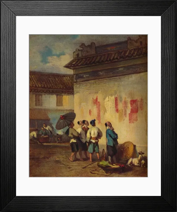 Framed Print : Coolies Reading a Proclamation, Macao, c1840. Artist: George Chinnery Framed Print : Coolies Reading a Proclamation, Macao, c1840. Artist: George Chinnery