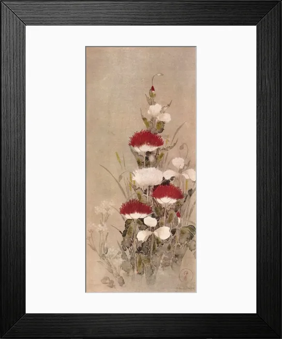 Framed Print : Poppies, Wheat, and Natane Flowers, 17th century. Artist: Sotatsu Framed Print : Poppies, Wheat, and Natane Flowers, 17th century. Artist: Sotatsu
