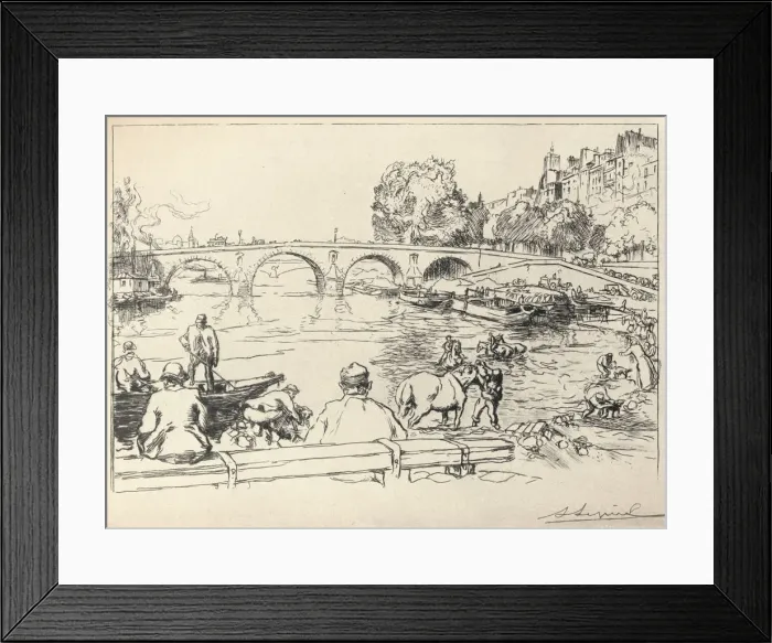 Framed Print : The Watering Place at the Pont Marie, 1915. Artist: Auguste Lepere Framed Print : The Watering Place at the Pont Marie, 1915. Artist: Auguste Lepere