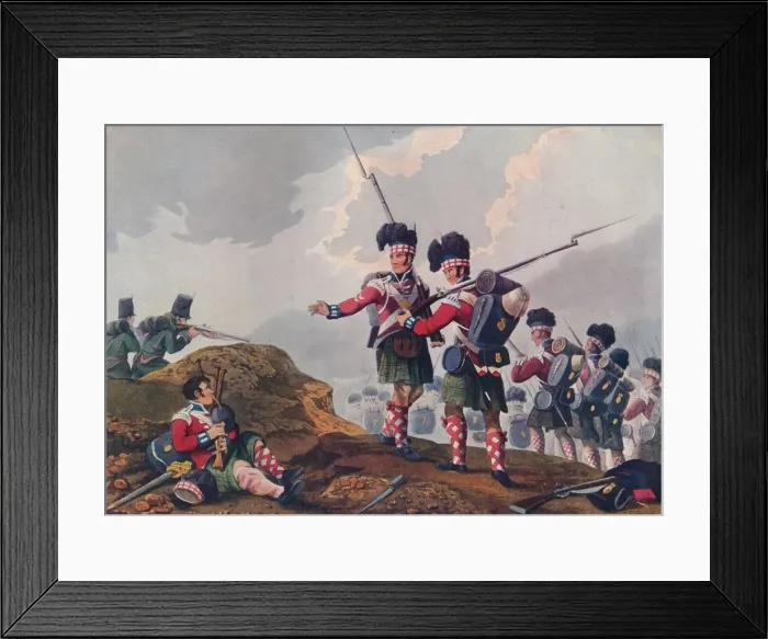 Framed Print : Bravery of a Piper of the 11th Highland Regiment, at the Battle of Vimiera, c1820 (1909). Artist: Clark & Dubourg Framed Print : Bravery of a Piper of the 11th Highland Regiment, at the Battle of Vimiera, c1820 (1909). Artist: Clark & Dubourg