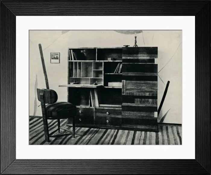 Framed Print : Bookcase and Chair. Designed and executed by Hans Hartl, c1927 Framed Print : Bookcase and Chair. Designed and executed by Hans Hartl, c1927