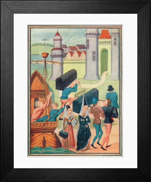 Framed Print : The landing of the Lady de Coucy at Boulogne, 1399 (1905) Framed Print : The landing of the Lady de Coucy at Boulogne, 1399 (1905)