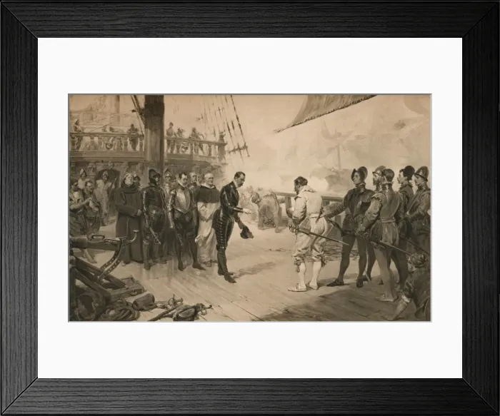 Framed Print : The surrender of Don Anton to Sir Francis Drake, 1 March 1579 (1905) Framed Print : The surrender of Don Anton to Sir Francis Drake, 1 March 1579 (1905)
