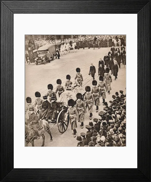 Framed Print : Simple Majesty: King Georges coffin, covered by the Royal Standard, 1936 Framed Print : Simple Majesty: King Georges coffin, covered by the Royal Standard, 1936