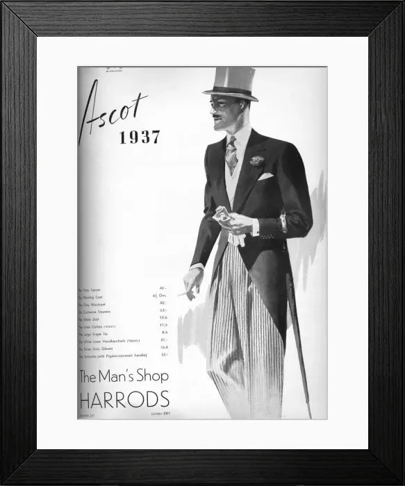 Framed Print : Harrods: The Mans Shop - Ascot 1937, 1937 Framed Print : Harrods: The Mans Shop - Ascot 1937, 1937