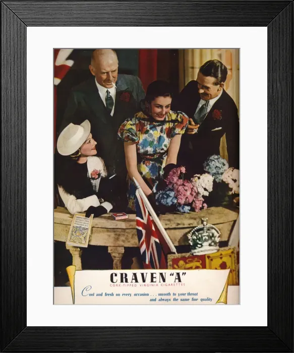 Framed Print : Craven A Cork-Tipped Virginia Cigarettes, 1937 Framed Print : Craven A Cork-Tipped Virginia Cigarettes, 1937