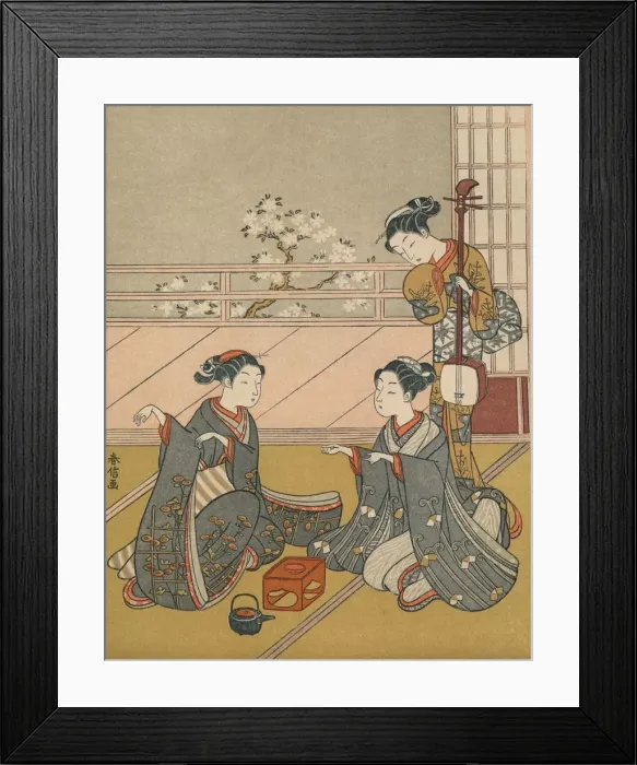 Framed Print : Young Women Playing Kitsune-ken, c1768. Artist: Suzuki Harunobu Framed Print : Young Women Playing Kitsune-ken, c1768. Artist: Suzuki Harunobu