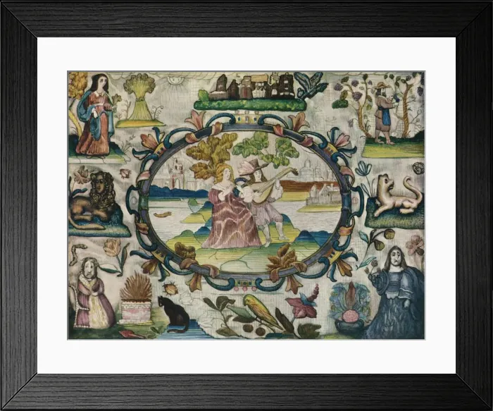 Framed Print : Stump Work Picture, Jacobean Period, c1615 Framed Print : Stump Work Picture, Jacobean Period, c1615