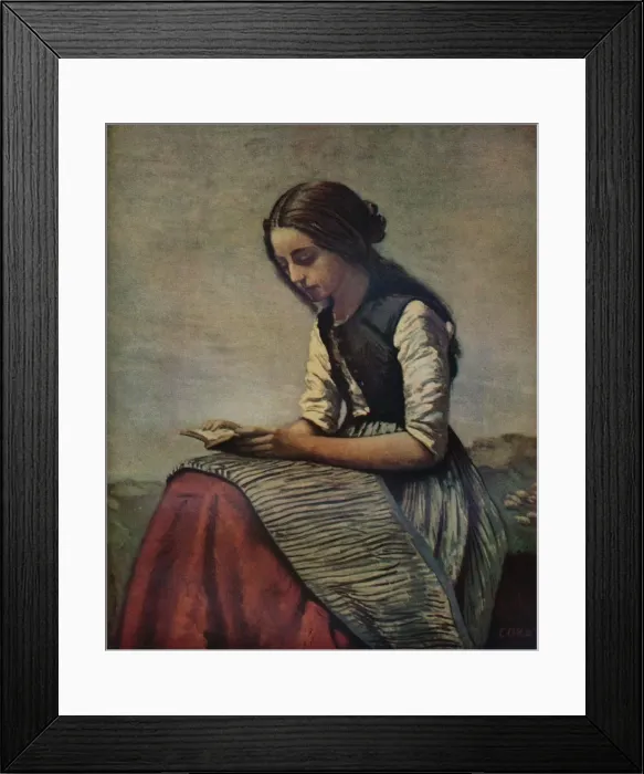 Framed Print : La petite Liseuse ou Jeune bergere assise et lisant, c1855. Artist: Jean-Baptiste-Camille Corot Framed Print : La petite Liseuse ou Jeune bergere assise et lisant, c1855. Artist: Jean-Baptiste-Camille Corot
