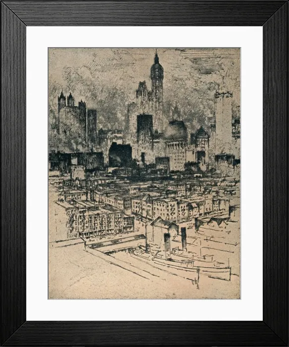 Framed Print : New York From Brooklyn Bridge, c1908. Artist: Joseph Pennell Framed Print : New York From Brooklyn Bridge, c1908. Artist: Joseph Pennell