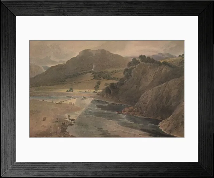 Framed Print : The stepping stones on the Wharfe, above Bolton Abbey, Yorkshire, 1801. Artist: Thomas Girtin Framed Print : The stepping stones on the Wharfe, above Bolton Abbey, Yorkshire, 1801. Artist: Thomas Girtin