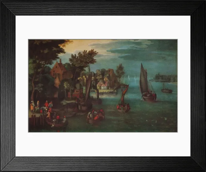 Framed Print : A Busy River Scene with Dutch Vessels and a Ferry, c1605. Artist: Jan Bruegel The Elder Framed Print : A Busy River Scene with Dutch Vessels and a Ferry, c1605. Artist: Jan Bruegel The Elder