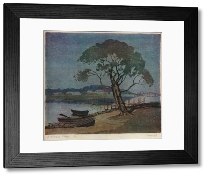 Framed Print : A Waterside Village, c1921. Artist: Archibald Bertram Webb Framed Print : A Waterside Village, c1921. Artist: Archibald Bertram Webb