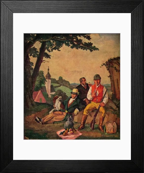 Framed Print : The Hunting Picnic, c1926. Artist: Alfred Hagel Framed Print : The Hunting Picnic, c1926. Artist: Alfred Hagel
