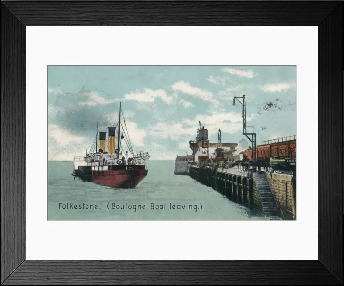 Framed Print : Folkestone (Boulogne Boat leaving), c1905 Framed Print : Folkestone (Boulogne Boat leaving), c1905