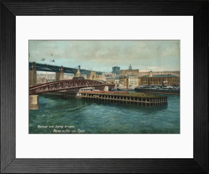 Framed Print : Railway and Swing Bridges, Newcastle-upon-Tyne, c1905 Framed Print : Railway and Swing Bridges, Newcastle-upon-Tyne, c1905