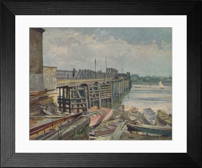 Framed Print : Old Battersea Bridge, From The North Bank, looking across the River Thames, London, 1885 (1926). Artist: John Crowther Framed Print : Old Battersea Bridge, From The North Bank, looking across the River Thames, London, 1885 (1926). Artist: John Crowther