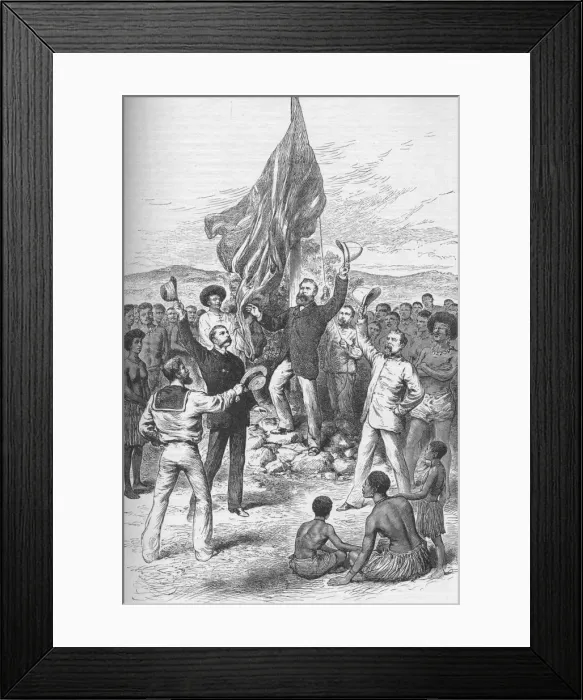 Framed Print : Hoisting the British flag in New Guinea, 1883 (1908) Framed Print : Hoisting the British flag in New Guinea, 1883 (1908)