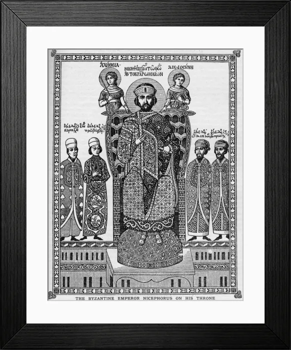 Framed Print : The Byzantine Emperor Nicephorus on his throne, 11th century (1908) Framed Print : The Byzantine Emperor Nicephorus on his throne, 11th century (1908)