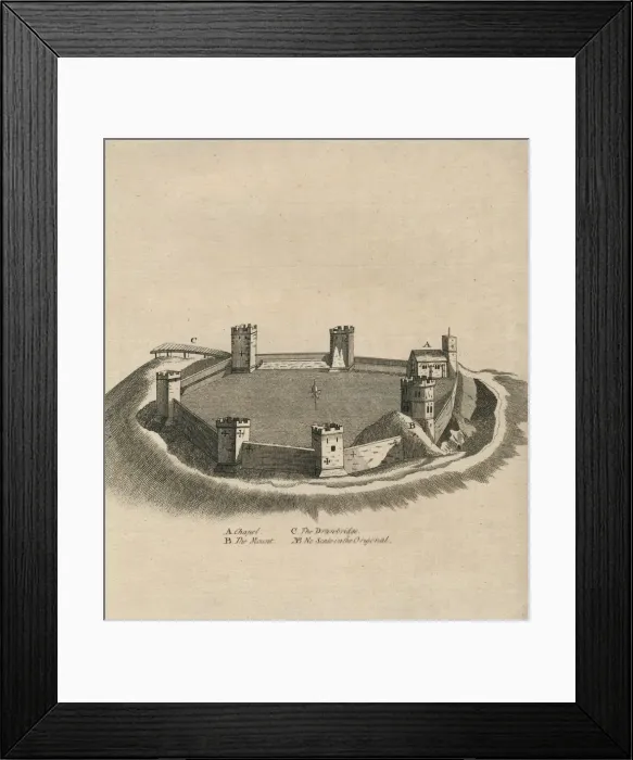 Framed Print : Birds-Eye View of Oxford Castle in Oxfordshire, c1800 Framed Print : Birds-Eye View of Oxford Castle in Oxfordshire, c1800