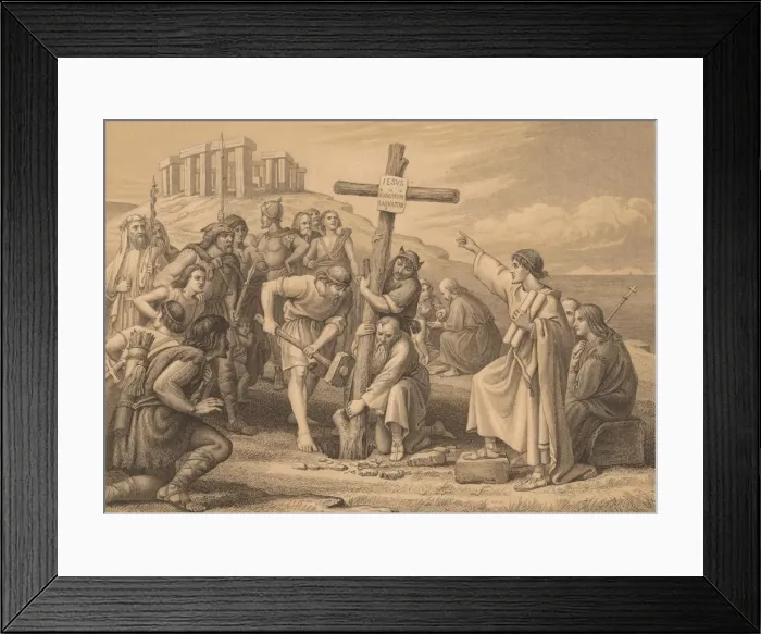 Framed Print : The First Preaching of Christianity in Britain, c1900. Artist: John Easton Framed Print : The First Preaching of Christianity in Britain, c1900. Artist: John Easton