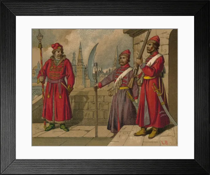 Framed Print : Russian Strelitzi and Turkish Guards of the 17th Century - Officer, Privates, c19th century Framed Print : Russian Strelitzi and Turkish Guards of the 17th Century - Officer, Privates, c19th century