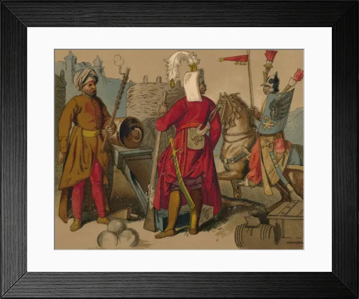 Framed Print : Russian Strelitzi and Turkish Guards of the 17th Century - Artilleryman, Janissary, Spahioglan, c1 Framed Print : Russian Strelitzi and Turkish Guards of the 17th Century - Artilleryman, Janissary, Spahioglan, c1