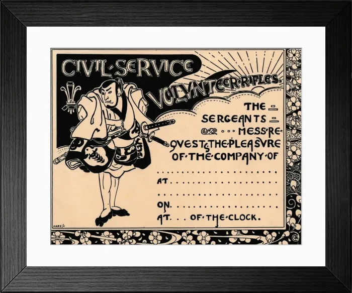 Framed Print : A blank invitation to a Civil Service Volunteer Rifles function, c19th century Framed Print : A blank invitation to a Civil Service Volunteer Rifles function, c19th century