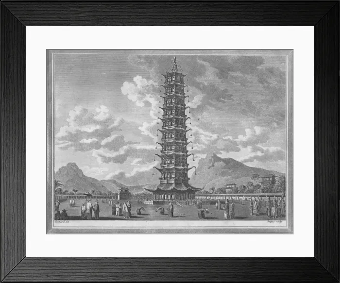 Framed Print : The Porcelain Pagoda, At Nankin in China, 1793. Artist: William Angus Framed Print : The Porcelain Pagoda, At Nankin in China, 1793. Artist: William Angus