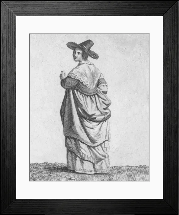 Framed Print : A Merchants Wife - Dress of Eminent Citizens in 1640, 1807. Artist: Warren Framed Print : A Merchants Wife - Dress of Eminent Citizens in 1640, 1807. Artist: Warren
