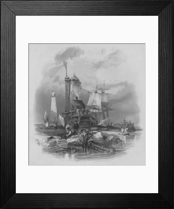 Framed Print : Sunderland: the light house on the south pier, 1836. Artist: Edward Francis Finden Framed Print : Sunderland: the light house on the south pier, 1836. Artist: Edward Francis Finden