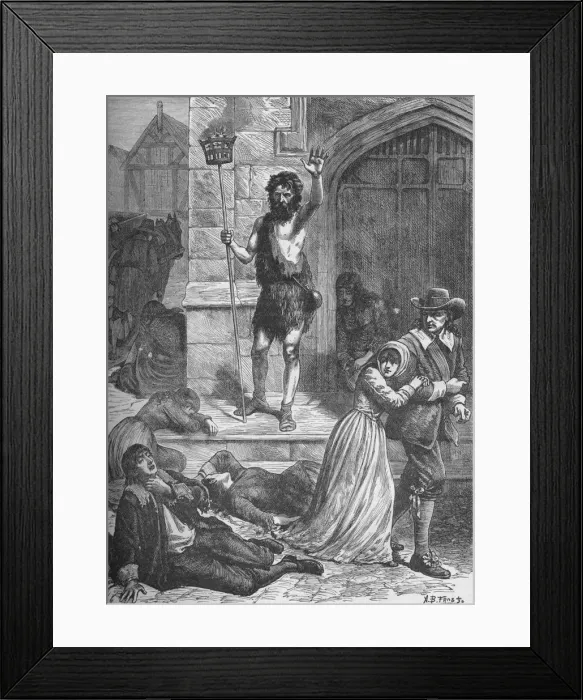 Framed Print : The Great Plague: the Maniac Pronouncing the Doom of London, 1665-1666 (1905). Artist: AB Frost Framed Print : The Great Plague: the Maniac Pronouncing the Doom of London, 1665-1666 (1905). Artist: AB Frost