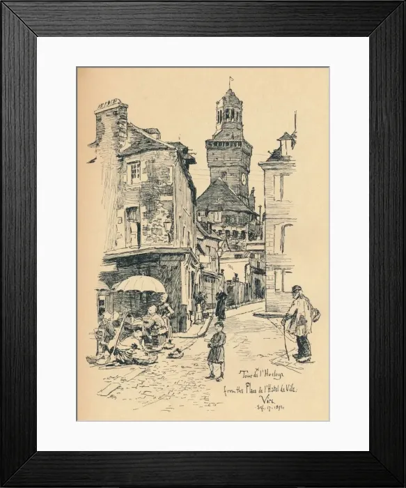 Framed Print : Tour de l Horloge, Vire, c1893. Artist: Bernard Partridge Framed Print : Tour de l Horloge, Vire, c1893. Artist: Bernard Partridge