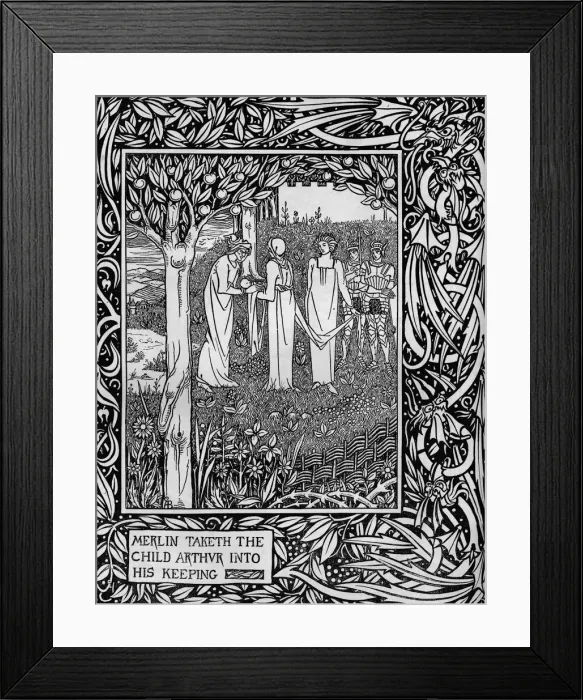 Framed Print : Merlin Taketh the Child Arthur into His Keeping, c1893. Artist: Aubrey Beardsley Framed Print : Merlin Taketh the Child Arthur into His Keeping, c1893. Artist: Aubrey Beardsley