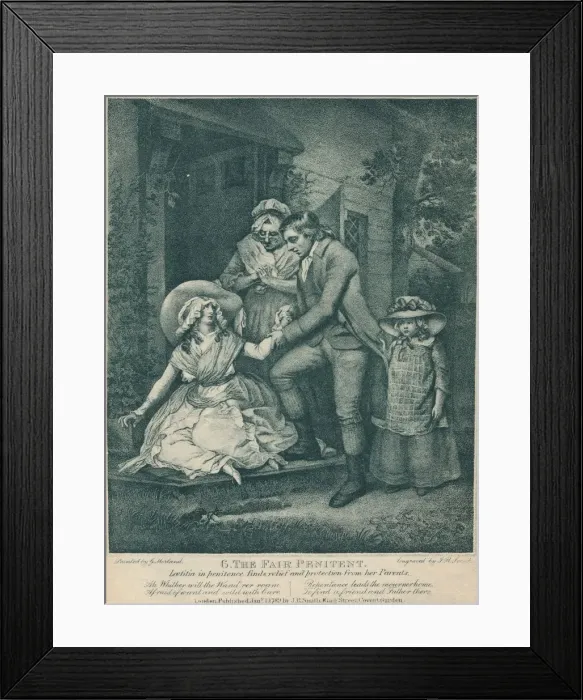 Framed Print : The Fair Penitent: Laetitia in Penitence Finds Relief and Protection from Her Parents, 1789. Artist: John Raphael Smith Framed Print : The Fair Penitent: Laetitia in Penitence Finds Relief and Protection from Her Parents, 1789. Artist: John Raphael Smith