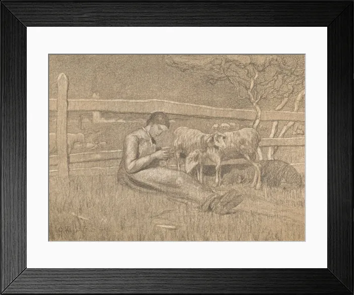Framed Print : The Shepherdess, c1888. Artist: Giovanni Segantini Framed Print : The Shepherdess, c1888. Artist: Giovanni Segantini