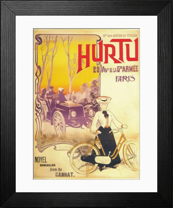 Framed Print : Advertisement for Hurtu cars and bicycles, c1900s Framed Print : Advertisement for Hurtu cars and bicycles, c1900s