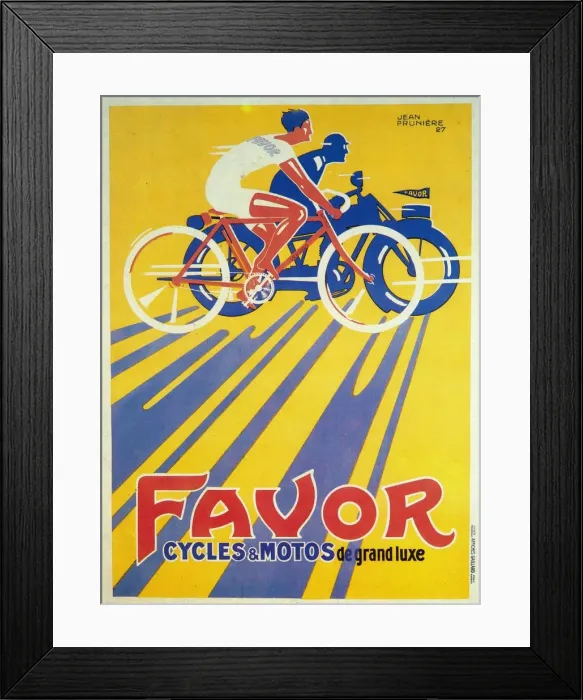 Framed Print : Advertisement for Favor bicycles and motorcycles, 1927. Artist: Jean Pruniere