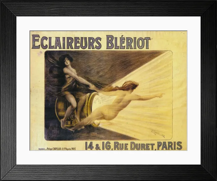 Framed Print : Advertisement for Bleriot headlamps, c1905. Artist: Philippe Chapellier Framed Print : Advertisement for Bleriot headlamps, c1905. Artist: Philippe Chapellier