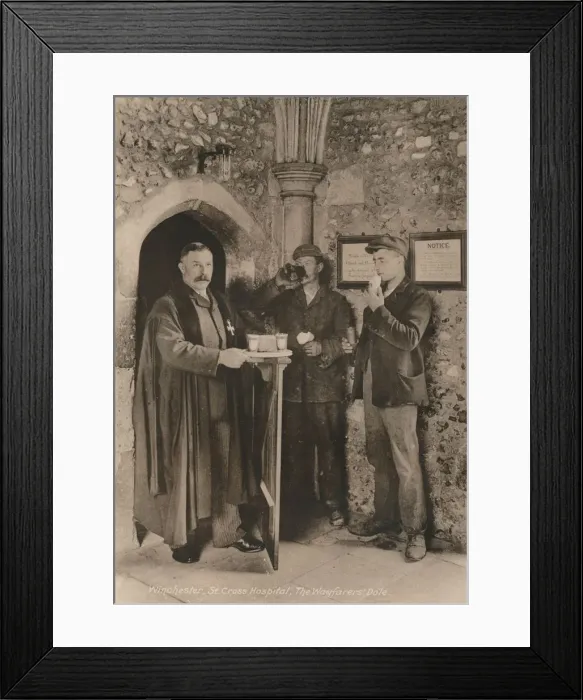 Framed Print : The Wayfarers Dole, Hospital of St Cross, Winchester, Hampshire, early 20th century(?) Framed Print : The Wayfarers Dole, Hospital of St Cross, Winchester, Hampshire, early 20th century(?)