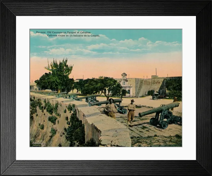 Framed Print : Old cannons on a parapet at La Cabana Fortress, Havana, Cuba, c1920 Framed Print : Old cannons on a parapet at La Cabana Fortress, Havana, Cuba, c1920