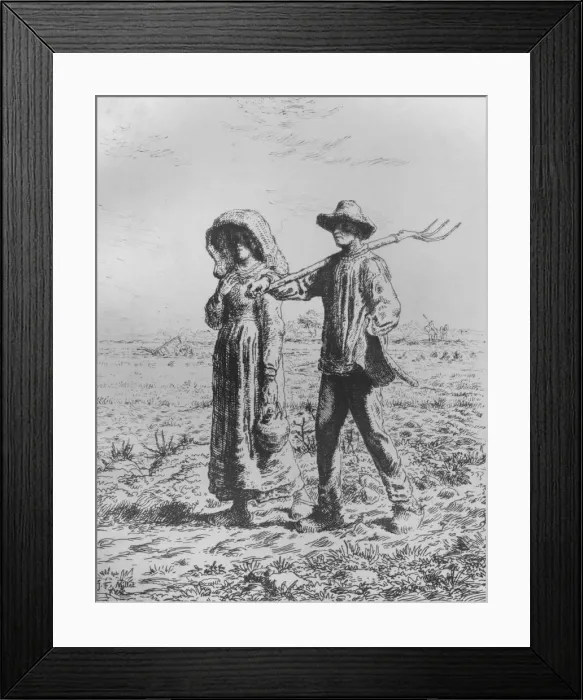Framed Print : Le Depart Por Le Travail, 1863. Artist: Jean Francois Millet