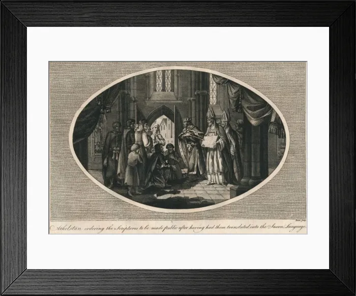Framed Print : Athelstan ordering publication of the scriptures translated into Anglo-Saxon, 930s (1793) Framed Print : Athelstan ordering publication of the scriptures translated into Anglo-Saxon, 930s (1793)