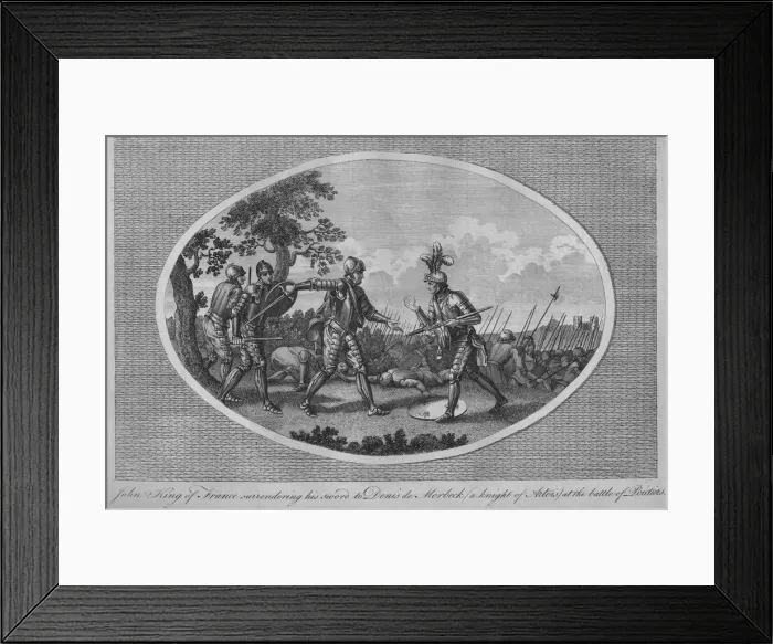 Framed Print : John II of France surrendering his sword to Denis de Morbeck at the Battle of Poitiers, 1356 (1793) Framed Print : John II of France surrendering his sword to Denis de Morbeck at the Battle of Poitiers, 1356 (1793)