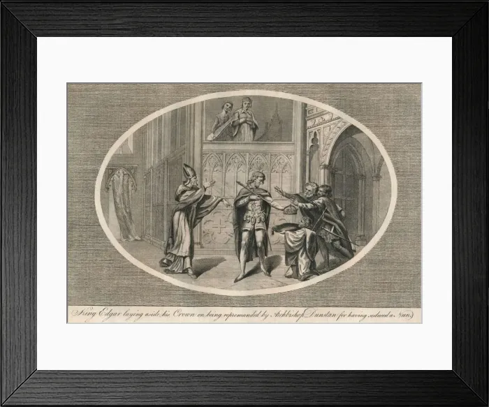 Framed Print : King Edgar laying aside his crown on being repremanded by Archbishop Dunstan, c960s (1793) Framed Print : King Edgar laying aside his crown on being repremanded by Archbishop Dunstan, c960s (1793)