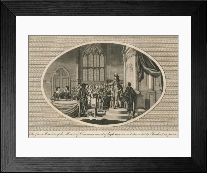 Framed Print : The five members of the House of Commons accused of high treason, 1642 (1793) Framed Print : The five members of the House of Commons accused of high treason, 1642 (1793)