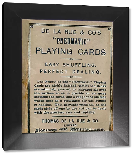De La Rue & Cos Pneumatic Playing Cards, cover, 1925