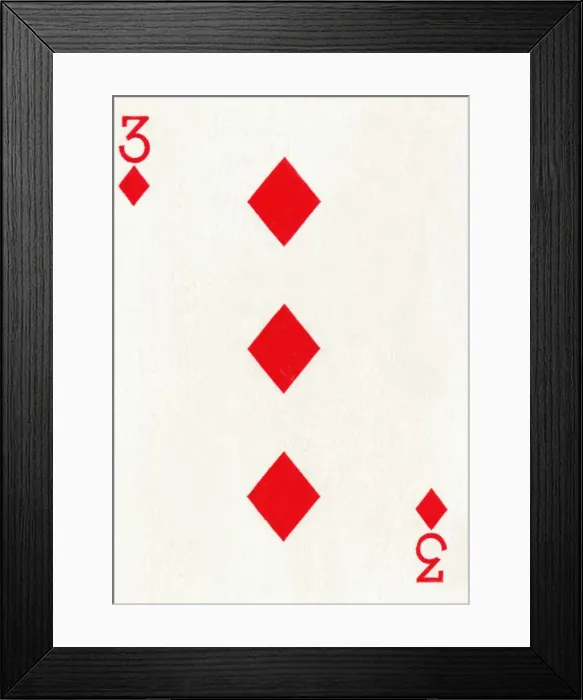 Framed Print : 3 of Diamonds from a deck of Goodall & Son Ltd. playing cards, c1940 Framed Print : 3 of Diamonds from a deck of Goodall & Son Ltd. playing cards, c1940