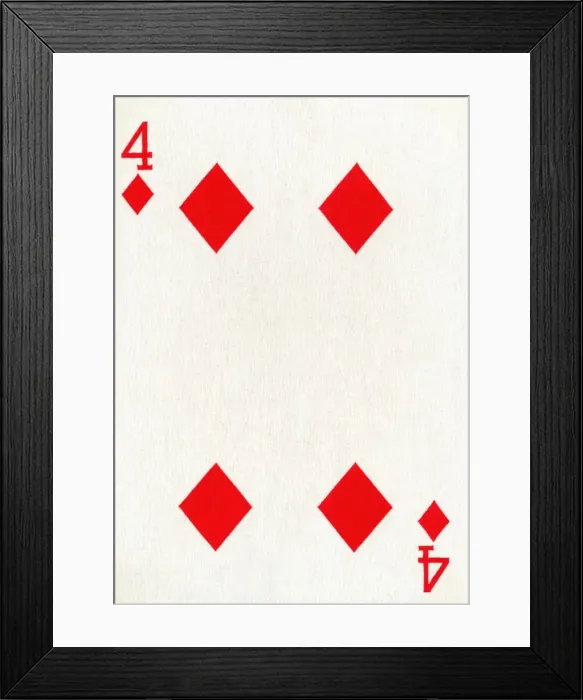 Framed Print : 4 of Diamonds from a deck of Goodall & Son Ltd. playing cards, c1940 Framed Print : 4 of Diamonds from a deck of Goodall & Son Ltd. playing cards, c1940